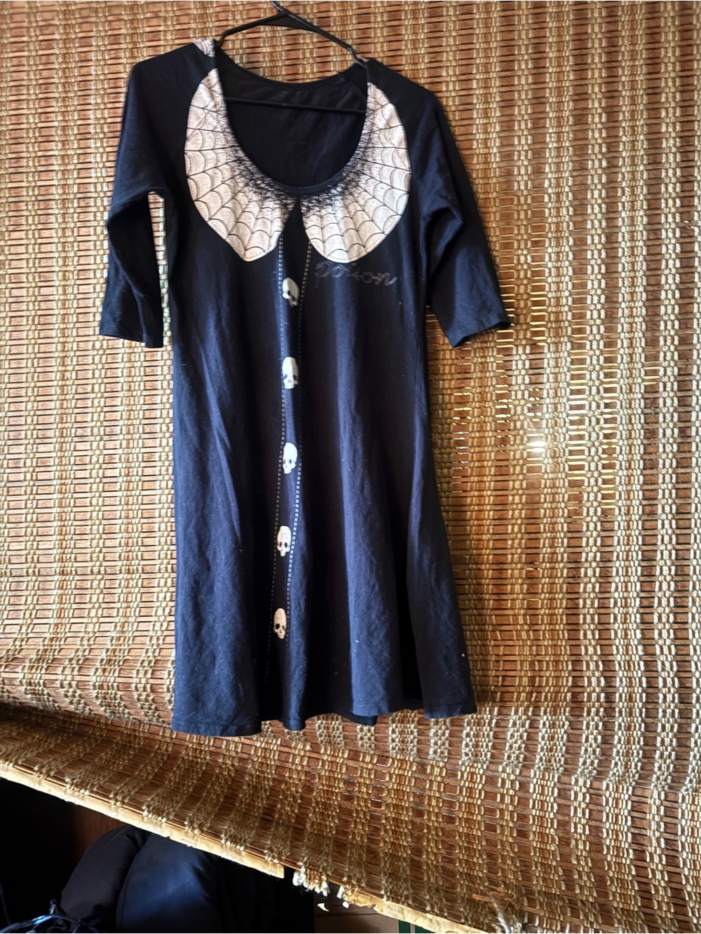 Black Mini Dress with White Peter Pan Collar and Skull Button Detail